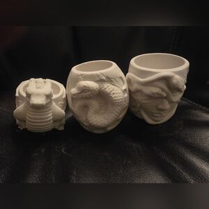 Lot Of 3 Plaster DIY Painting Planters Dragon, Snake, Medusa Gothic Arts & Craft
